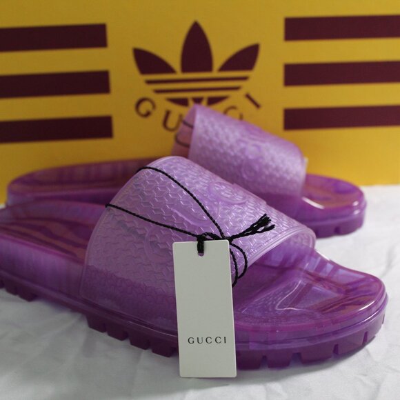NWB Gucci Adidas X GG ADILETTE TRANSPARENT Slides Slip On Sandals 721228